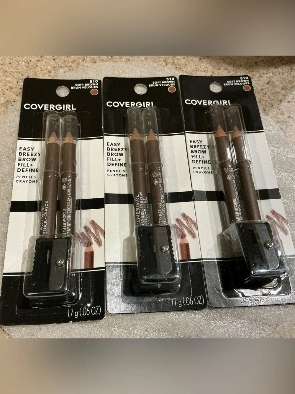 Lot of 3 Covergirl Easy Breezy Brow Fill + Define Eye Pencils #510 Soft Brown